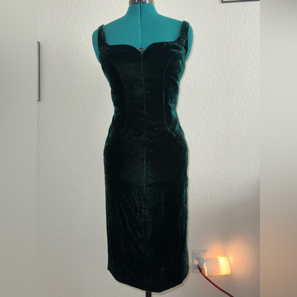 Victor Costa Emerald Green Velvet Midi Dress